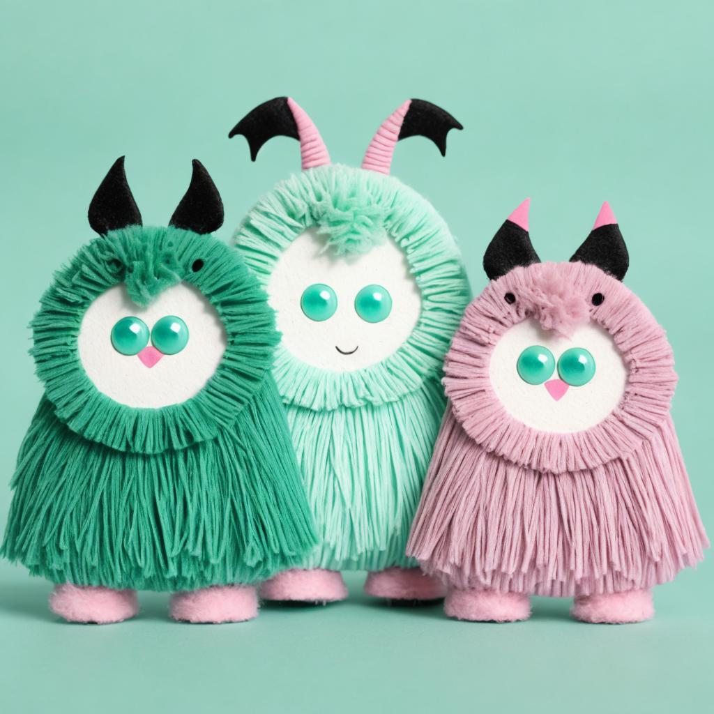 Three monsters, mint green, by @ai_generated