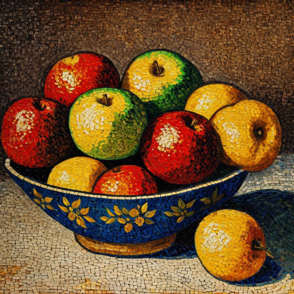 馬賽克近看大粒水果盆 impressionism,oil painting,van gogh by @ai_generated