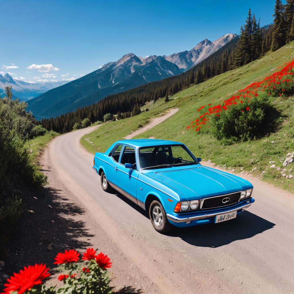 Blaues auto ohne reifen by @ai_generated