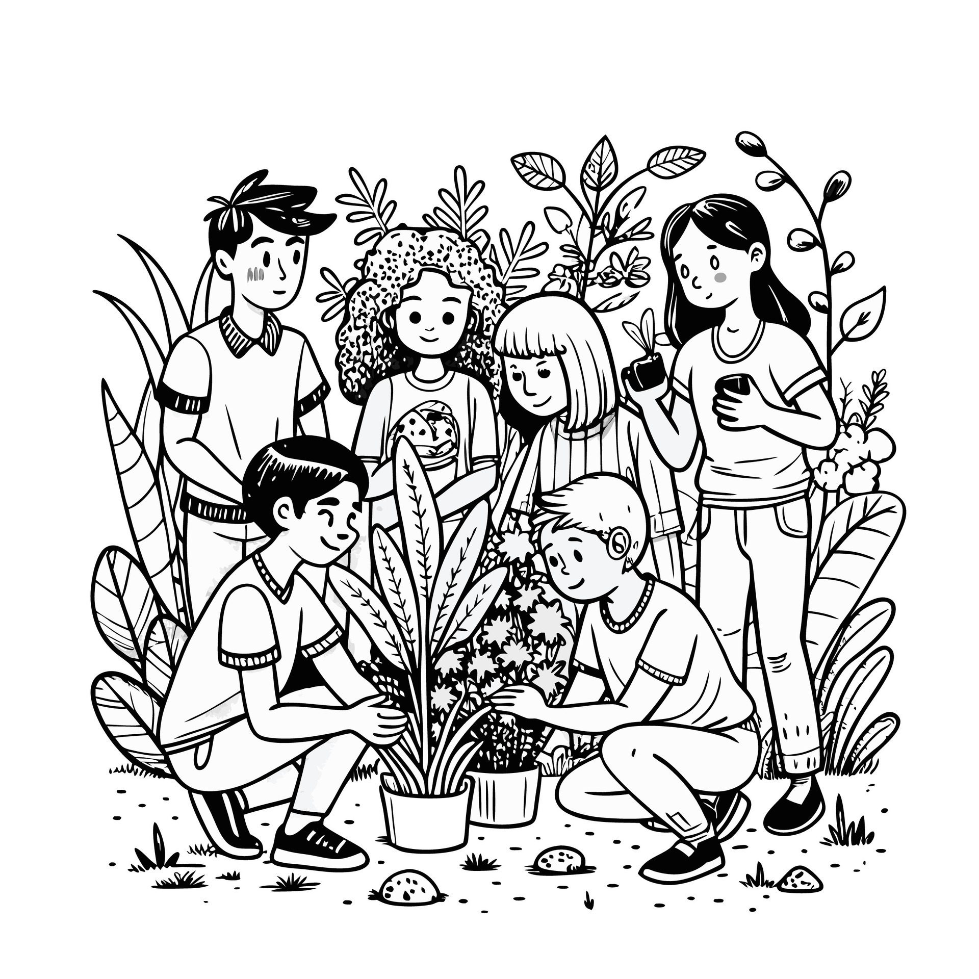 A-group-of-friends-discovers-a-hidden-garden-ai-generated-free-vector