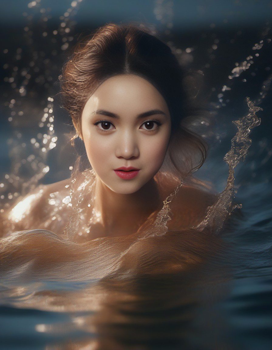Luzerne fashion x rays of light by sebastian rossetti, in the style of yigal ozeri, ursula von rydingsvard, calm waters, white woman, emek golan, terracotta, hyper-realistic water --ar 101:128 --v 6. 0 --style raw