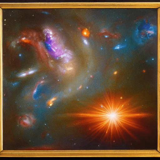 A breathtaking depiction of the dawn of the universe, showcasing the initial moments of cosmic creation. The scene is filled with vibrant colors and dynamic light, illustrating the birth of stars and galaxies. The atmosphere conveys a sense of awe and the vastness of space, capturing the profound beginnings of all cosmic matter and energy.