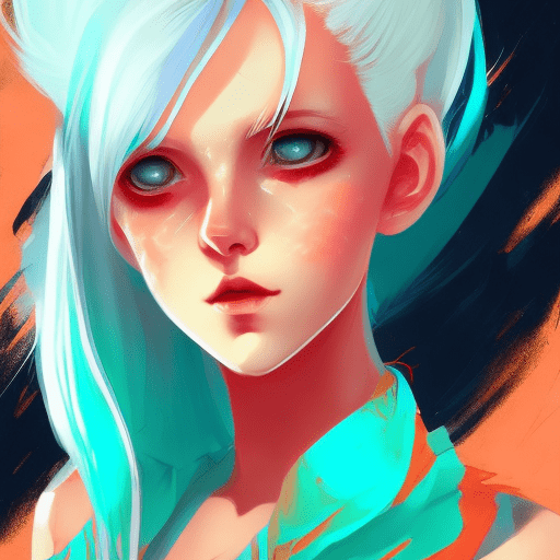 An image of a girl with white hair, in the style of ross tran, light teal and dark orange, guido van helten, close-up shots, comic art, realistic marine paintings, animated gifs --ar 71:128 --stylize 750 --v 6