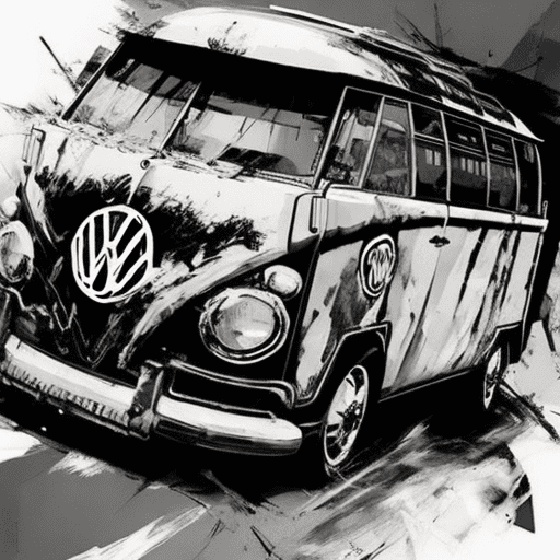 Leinwandbild digital art, vw bus samba tiefergelegt drag - style of russ mills, michael garmash, charming sketches, mono-ha, contemporary asian art, lilia alvarado, concise brushwork