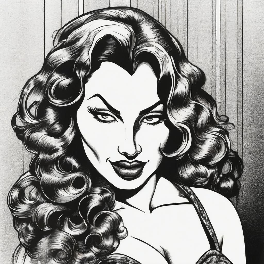 Cartoon portrait of jessica rabbit, ink drawing in the style of robert crumb