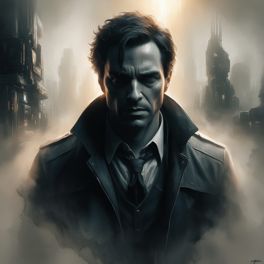 A painting of a man in a suit and tie, an ultrafine detailed painting by lois van baarle, featured on deviantart, sots art, 2d game art, detailed painting, dark and mysterious