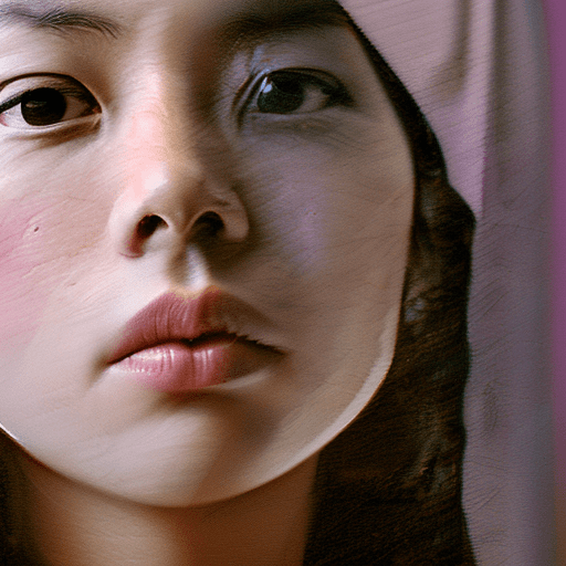 Close-up portrait of a young japanese beauty lady in a dimly lit room, 2 mole on her face, brown eye, gaze, half of her face bathed in the stark contrast of golden hour realistic sunlight filtering through a window, light and shadow accentuate her calm expression and features, her hair are crisply defined, photorealism