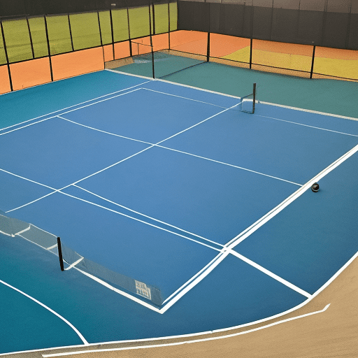 Create a high-quality, professional linkedin image of a modern, well-lit padel court that conveys learning and personal growth through sports