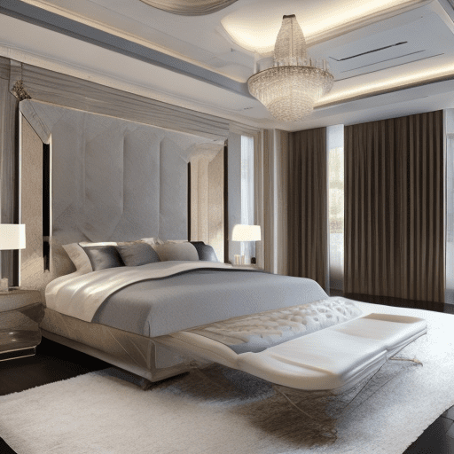 A modern master bedroom suite with luxury interiors
