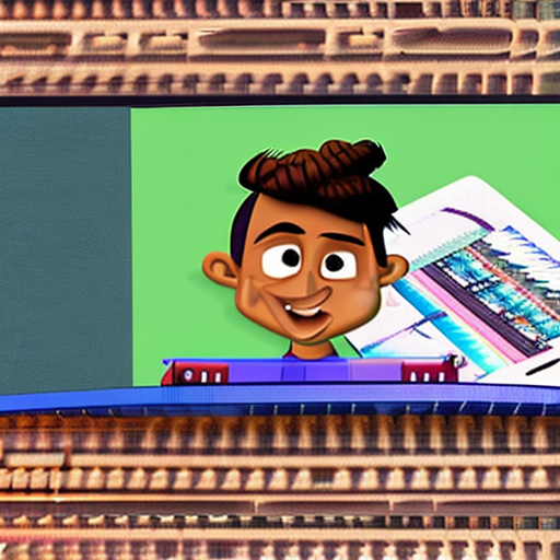 Pixar & disney's "photoshop" (2024)! A young indian coder (22, brown skin, green shirt) creates a fantastical world on his laptop. Behind him, the animation bursts onto a big screen, rich with indian myths & colors. 4k poster, vibrant & energetic! **