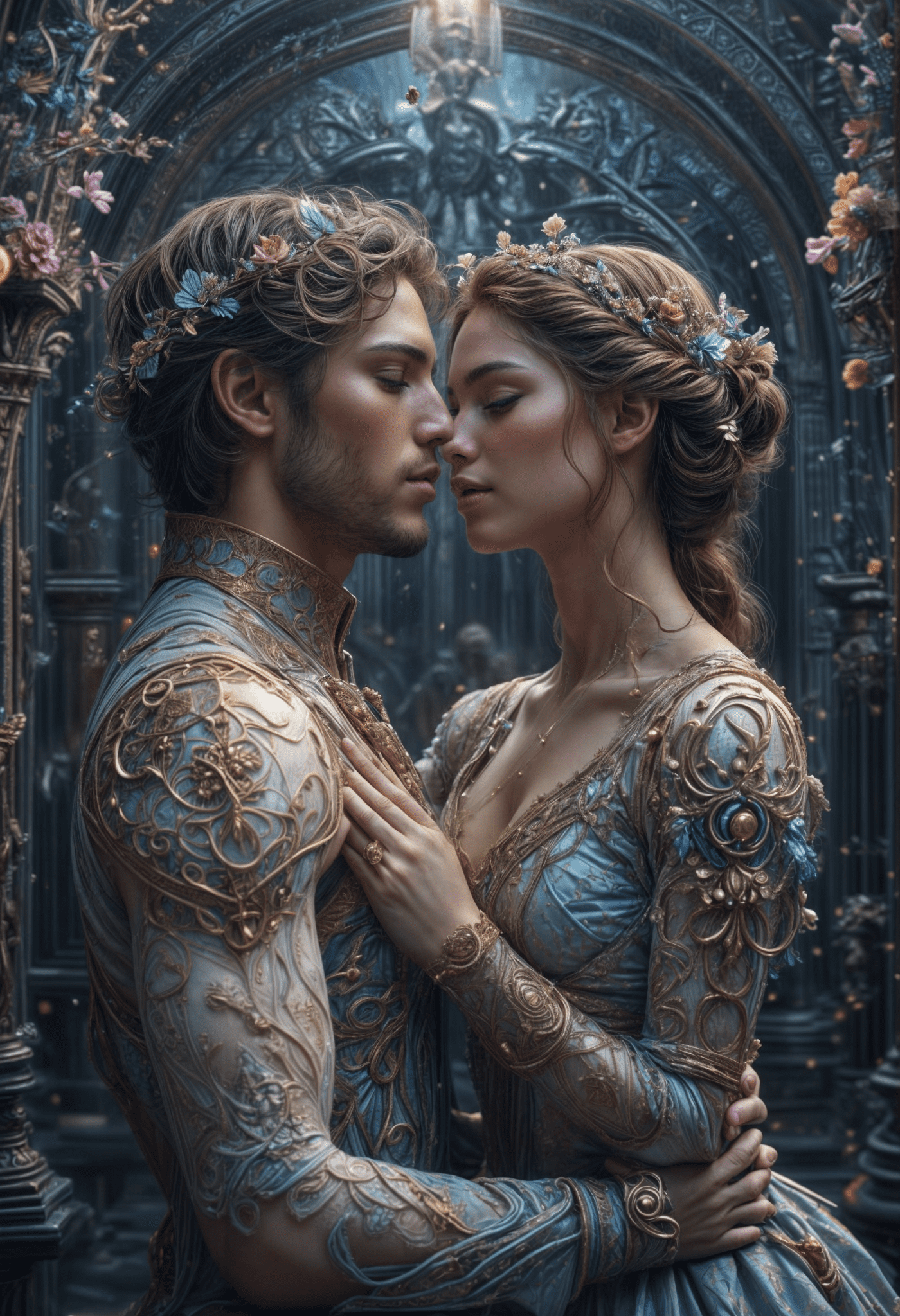 Surealism fantasy of a harmony and love dream, epic intricate details, mystique and breathless beautiful image