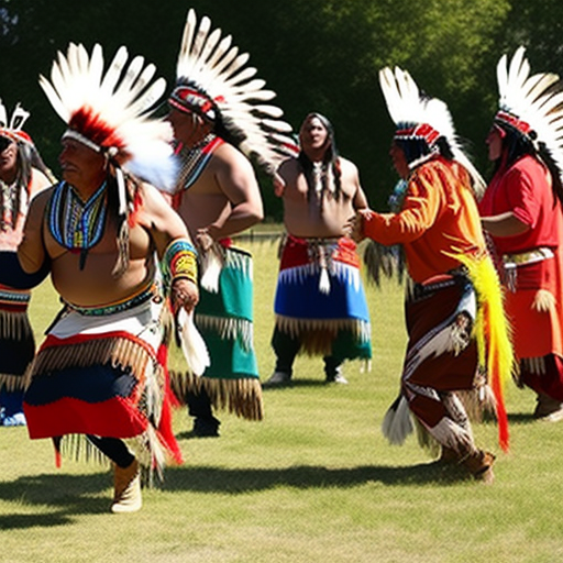 Native americans in traditional costumes performing the sun dance