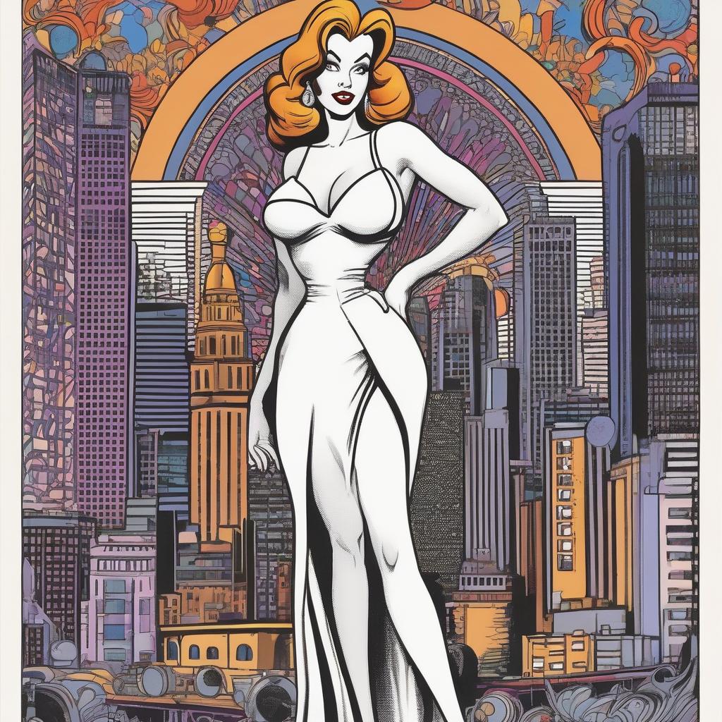 Full body cartoon portrait of jessica rabbit, colorized ink drawing in the style of robert crumb
