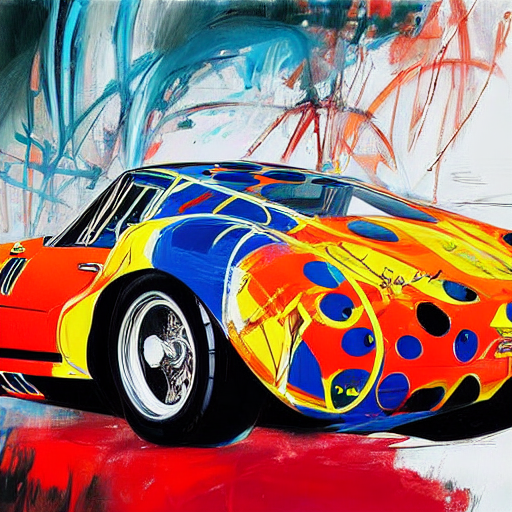 Use bold brushstrokes and vibrant colors to create an abstract representation of the ferrari 250 gto. Focus on capturing the energy and movement of the car, rather than its physical details. The resulting portrait will be a unique and dynamic work of art that conveys the essence of the ferrari 250 gto.