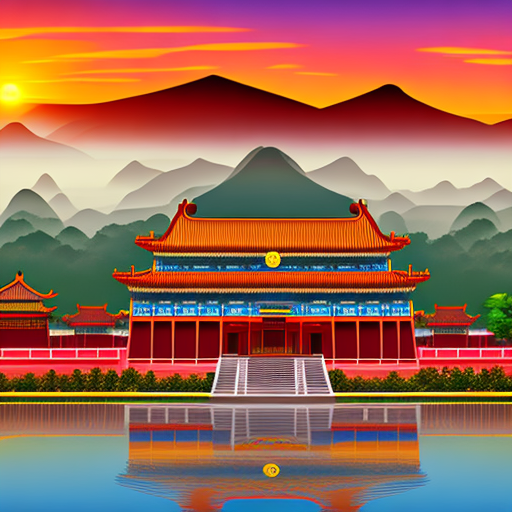 Chinese forbidden city at sunrise, vector graphics image