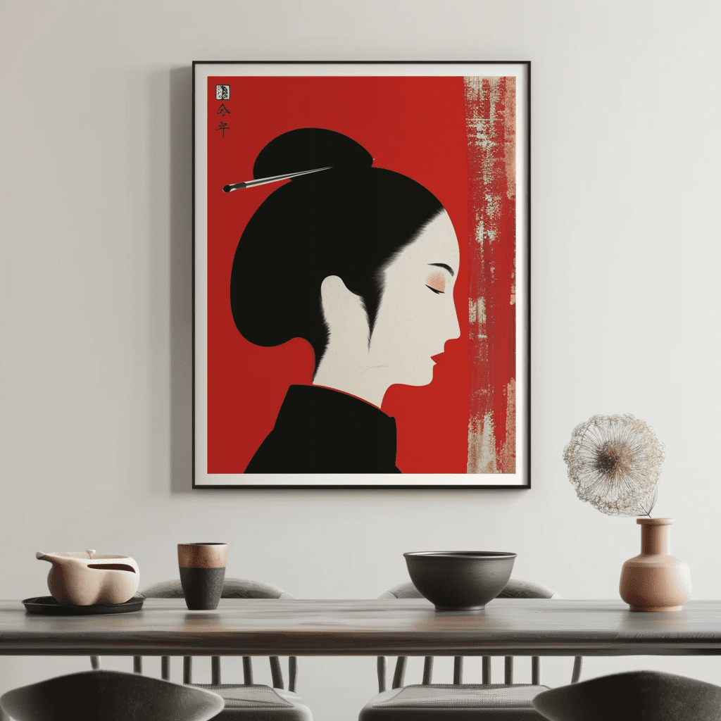 Minimalist line drawing of traditional japanese woman::5 wearing elegant kimono, gentle expression::4 simple black brushstrokes on white background::3 artistic calligraphy-inspired style::2 embodying grace of japanese culture::1 --s 250