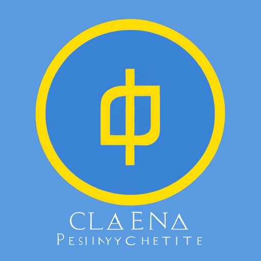 Logo for a psychology clinic, elegant and minimalist. The design should incorporate the greek letter psi (ψ) in a stylized and sophisticated manner. Use a color palette that includes prussian blue and medallion yellow. The style should be clean and modern, with simple lines and geometric shapes. The logo should convey professionalism, calm, and trust