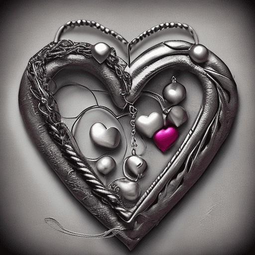 Dibujo de un corazon con cadenas estetica de los años 90 con efectos de desenfoque y brillo alredor en tonos pasteles, con un ambiente etereo y resplandor difuso y nebuloso