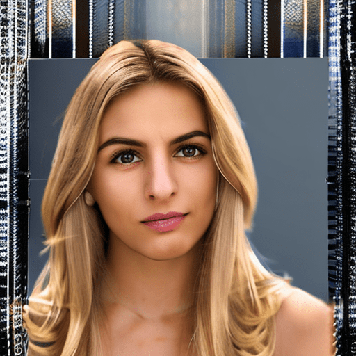 High resolution photo frontal portrait of a woman that has carolina mendes possesses a captivating and radiant presence. Her face is a vision of elegance, with long flowing blonde hair, mesmerizing light brown eyes that sparkle with intelligence, and a captivating smile that lights up the room. Her features are perfectly balanced, with a flawless complexion and rosy lips. With her impeccable sense of style and graceful posture, she effortlessly commands attention and leaves a lasting impression with her captivating face --style raw --ar 3:4 --v 6. 0