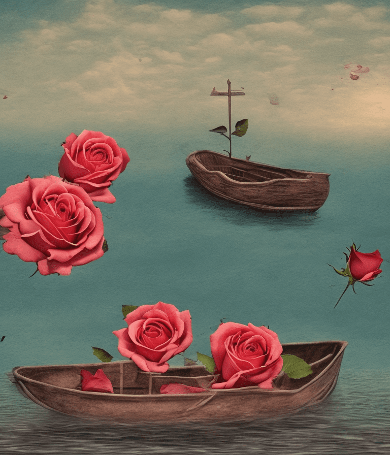 A rose in a boat, floating in the hell.