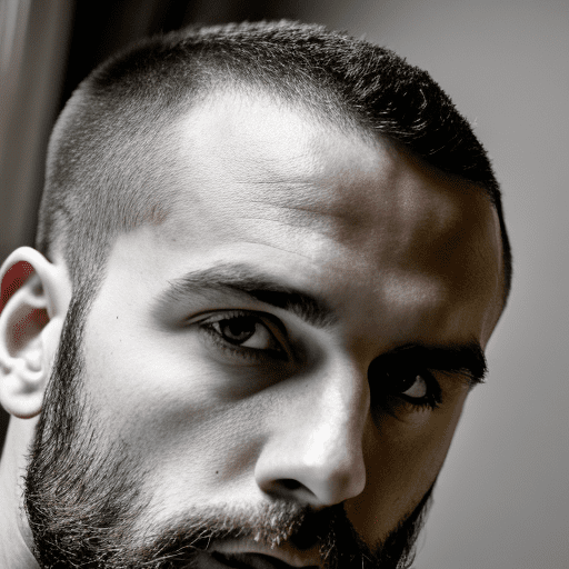 Portrait, stunningly handsome 30 y. O. Man, , stunning face, (expressive and deep eyes ) , curious and friendly expression, full tidy beard, expressive background, gloomy horror crushing atmosphere , cinematic shot photographed from below with dslr, aperture f/7, shutter speed 1/100 sec