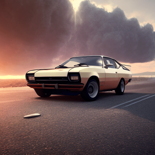 Ultra realistic ford capri car, dramatic light, pale sunrise, cinematic lighting, battered, low angle, trending on artstation, 4k, hyper realistic, focused, extreme details, unreal engine 5, on a tarmac road with tyre marks