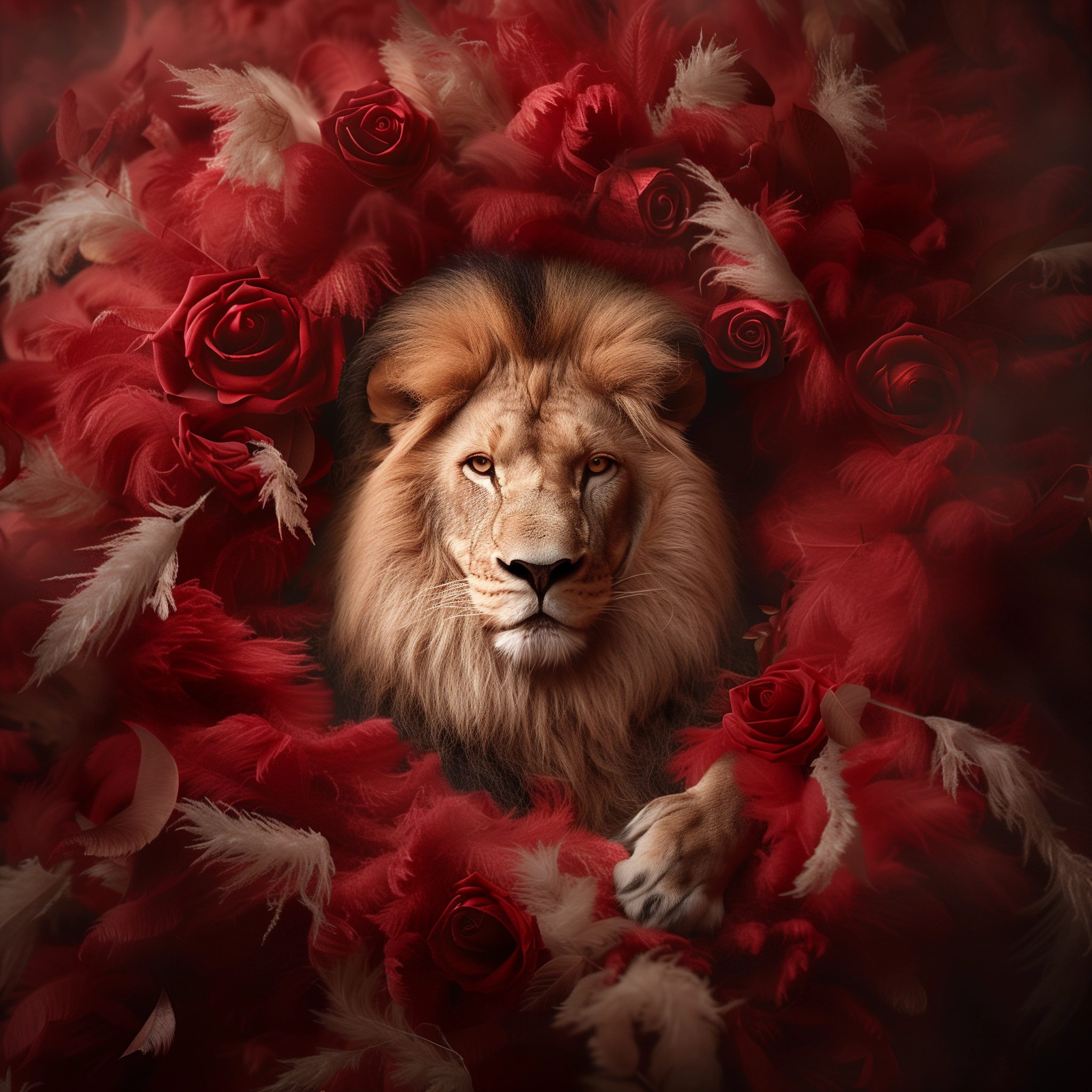 Lion with red pelt --personalize nwnd4j3 --stylize 600