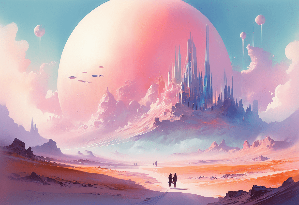 (digital art by beeple:0. 8) , soft focus of a hefty (a picture of a serene futuristic concept for escaping into a world of fantasy, softly washed over with oil paint hues in an alluring style
