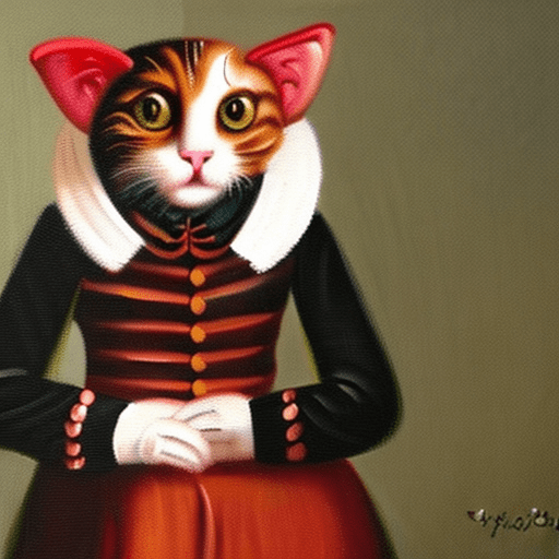 Vintage oil painting style, a cat wearing 18th century style clothingm, flowers