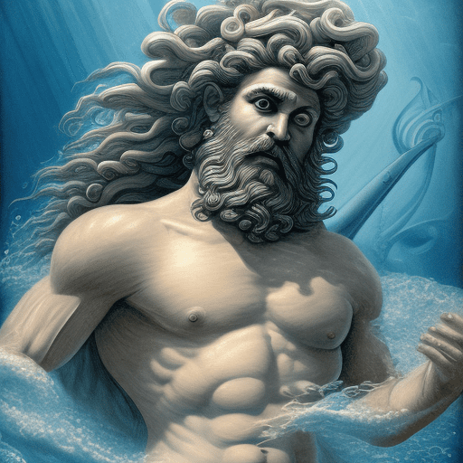 God of the sea (greek roman mythology:poseidon) , churl (muscle body) , in the endless blue sea, a proud and pious appearance, underwater volcano breaks the surface with the force of its eruption, the surface of the sea trembles and roars, adorned in majestic robes covered in seaweed, every fold and crease reflects the ocean's undulating currents, his sea-soaked beard cascades of liquid silver and his hair flows around him like the tendrils of a monstrous kraken, holds the legendary trident, the trident's three prongs glow with supernatural bioluminescence, and each tip is as sharp as the teeth of a ravenous sea monster, captivating eyes, stormy blue, shining with divine fury, giant sea creatures join the battle, waves of destruction, roaring and thundering waves, a battlefield of chaos and terrifying beauty, an indomitable ruler and embodiment of the infinite power and mystery of the deep sea, (body focus:1) masterpiece, perfect anatomy, epic fantasy scenes, dark fantasy, dynamic scenes, marvel cinematic universe, hyperdetailed, high quality, 8k, hdr, uhd, realistic photo, cinematic lighting, cinematic photo, looking at viewer