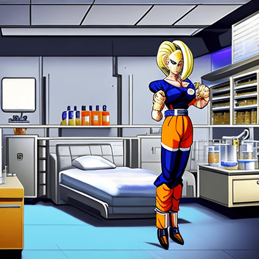 Dragon ball woman android 18, cyborg agent, maintenance body operetion, in operetion bed, agent base laboratory, opretion room