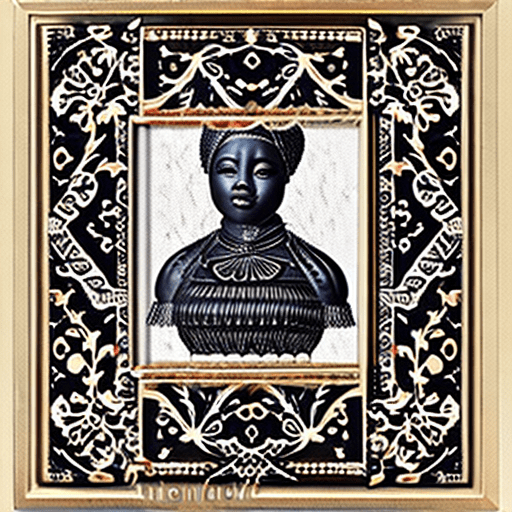 Bust of a small african american female baby with classical floral elements, bilateral symmetry, woodcutting template, steampunk, baroque taxidermy style, highly detailed etching, roses, leaves, flowers, buds, flowering buds, feathers, negative space, masterful digital art, intricate details, 4k, by ash thorp, ian mcque, and bobby chiu, aesthetic, elegant, fine art, ornate, luxurious