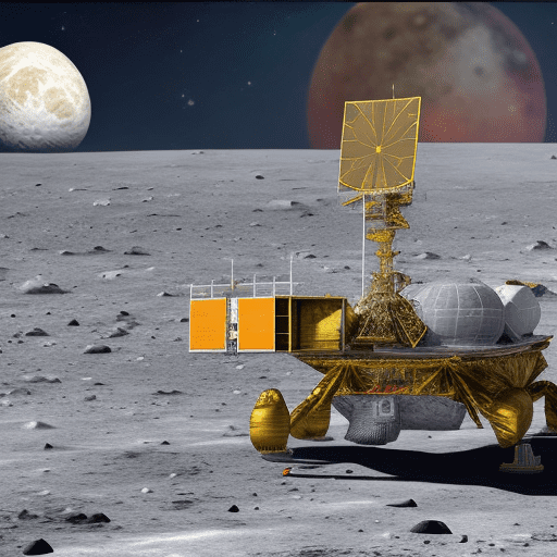 Hyper realistic image of chandrayaan 3 lander landed near south pole of the moon with 16:9 aspect ratio