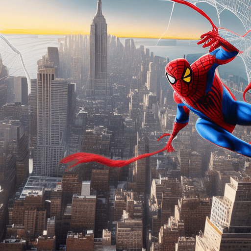 The amazing spidercat, superhero, cat dressed in spiderman costume flying over new york city with his web, hyperrealistic, hr 32k uhd, cinematic light, high detail, perfect detail, high resolution, masterpiece --ar 5:7