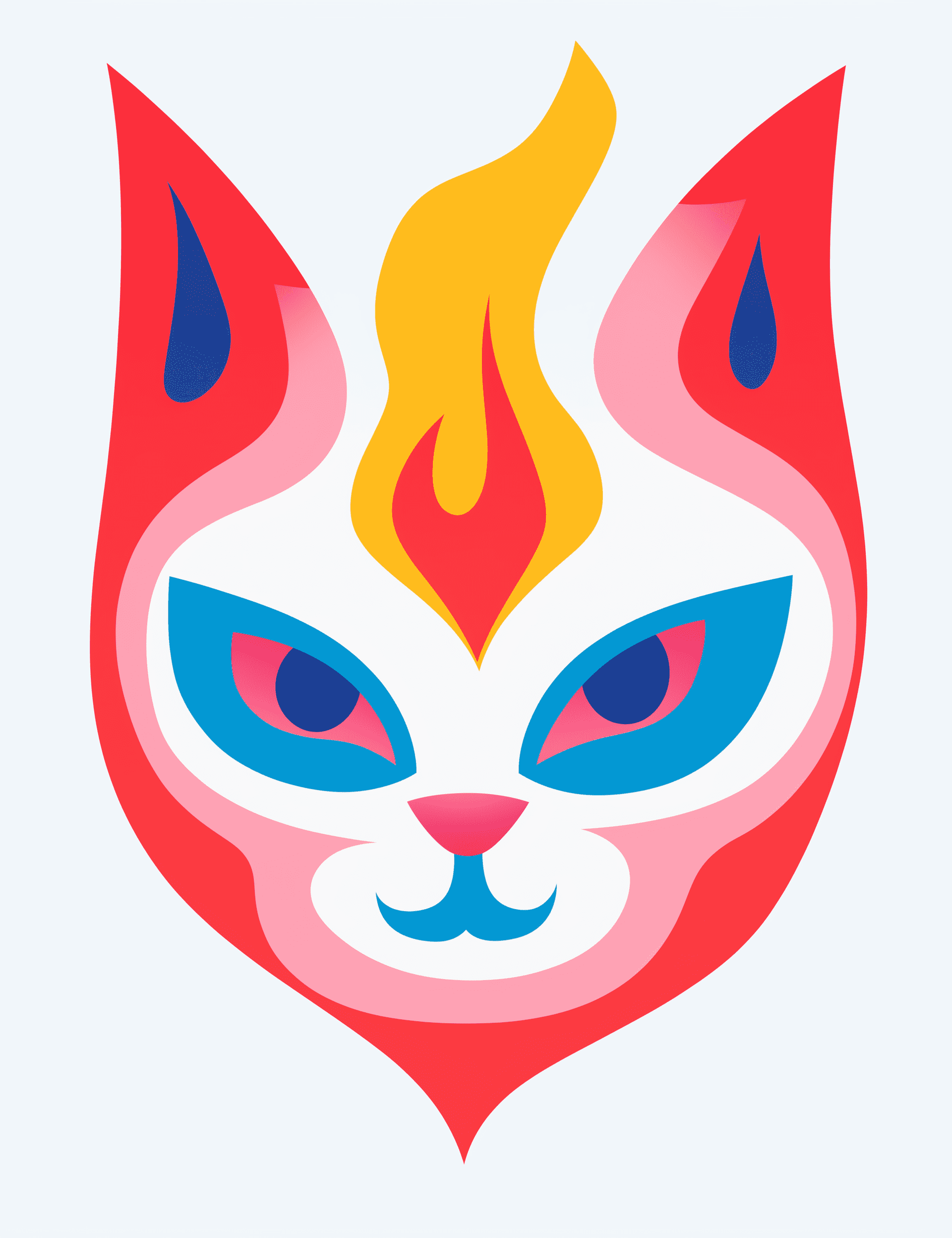 A simple, colorful illustration of an animal face with fire flames in the style of maud lewis and henri matisse. It features bright colors, strong lines, high contrast, minimal details, warm red background, with white space around all sides. --ar 10:13 --v 5. 2 --style raw