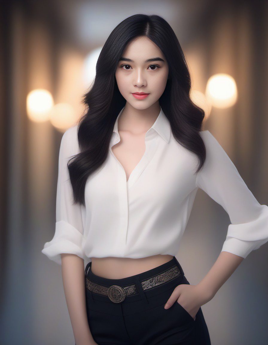 Photo of pretty korean woman (beautiful:1. 2) , (long black hair:1. 62) (short pants:1. 21) intricate elegant, fantasy, detailed, cinematic lighting, gradient lighting, cowgirl position, ((8k:1. 27) , best quality, masterpiece, ultra highres:1. 2), arms behind back