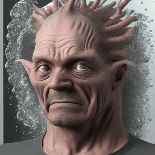 Hyper realistic, amorphous creature which is the result of the fusion of a 200 liter water heater with a 40-year-old man