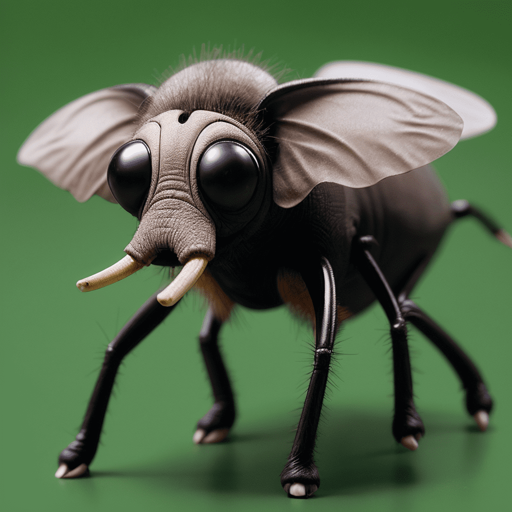 Photo, hybrid between a fly and and elephant hybrid with fly