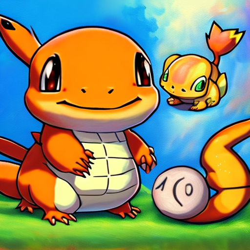 High resolution cute painting of charmander, bulbasur and squirtel to hang in the room of a newborn 8k, intricate detail, anime, canvas, painting, cartoon, poster, funny