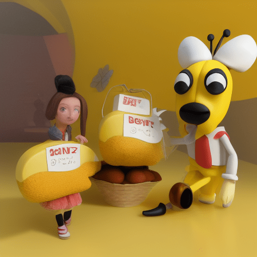 3d model of a cartoon bee in yellow outfit holding a cupcake, in the style of ilya kuvshinov, seth macfarlane, meticulous photorealistic still lifes, david teniers the younger, charming character illustrations, use of screen tones, 32k uhd --ar 71:128 --stylize 750 --v 6