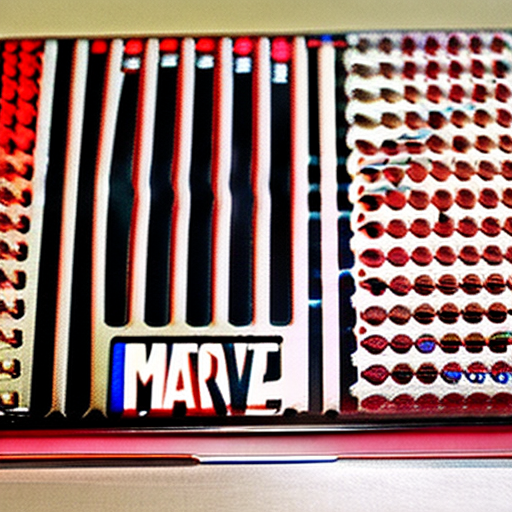 A thin laptop with marvel theme