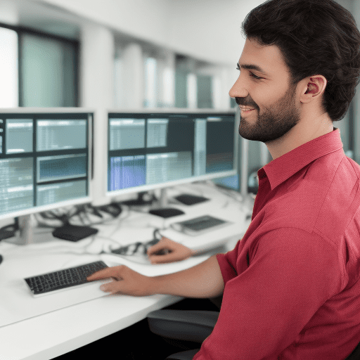 Photo of a software professional working with multiple computers