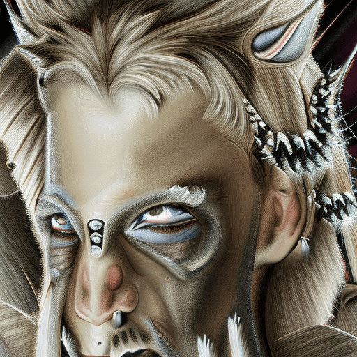 A stunningly intricate close up portrait of a couple with a white werewolf, (((luis royo and julie bell inspired fantasy mythological world) )) representing a (((masterpiece) )), with advanced photorealistic techniques applied, hyper-detailed features, metallic armor, advanced lighting and hdr support, for a truly lifelike depiction, rendering techniques such as subpixel and ray tracing supported, created in a style that transcends this world