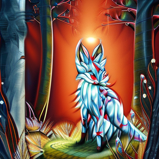 In this breathtaking masterpiece, a hyper-realistic image comes to life, showcasing the ultimate nine-tailed fox girl—a radiant being of otherworldly beauty and power. The artwork embraces hyper maximalism, every inch of the composition bursting with intricate details that captivate the viewer's imagination. The nine-tailed fox girl stands gracefully amidst a mystical forest, her lithe form exuding an air of ethereal elegance. Her long, flowing locks cascade like molten gold, shimmering with an inner glow that hints at her celestial origins. Each strand is meticulously rendered, capturing the play of light as it dances across the silky strands.