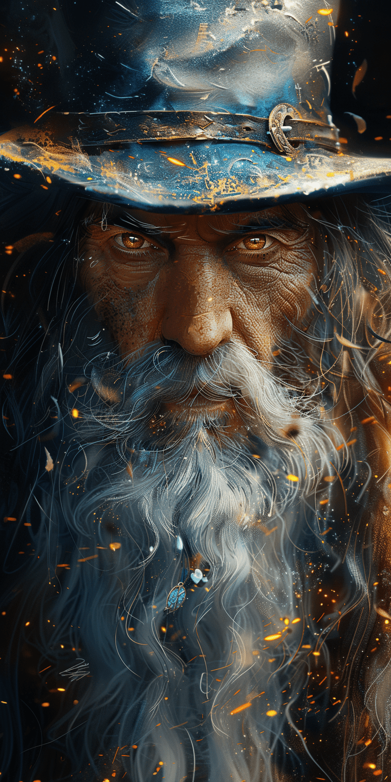 An old wizard with a white beard and hat, fantasy character concept art, in the style of a watercolor digital painting --ar 1:2 --stylize 750