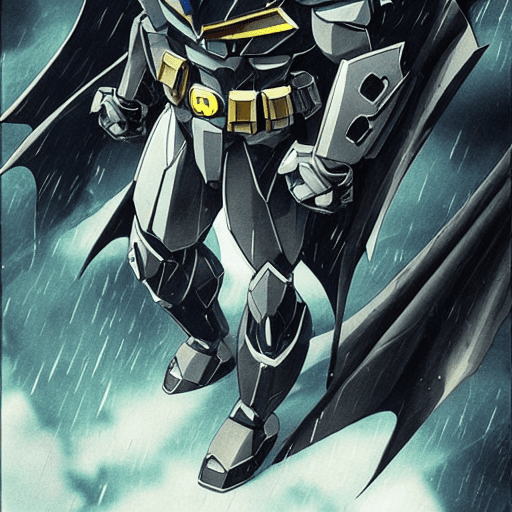 Batman wearing gundam armor| battle damaged armor| its a dark rainy night| epic fight scene| wounded from battle| detailed face| extreme details| cinematic| masterpiece| photography| stunning environment| shiny| smooth| surreal| divine| celestial| manga| anime| atmosphere| detailed| intricate| full of colour| cinematic lighting| hyperrealistic| focused| lumen reflections --v 5