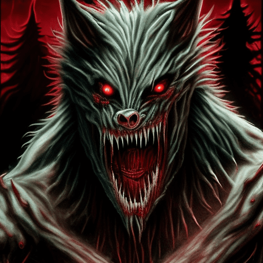 The rougarou: a extreme nightmare version, highly detailed, advanced 3d techniques, distorted features, unsettling aura, photorealistic, dynamic light, creepy. A monstrous wolf-man with red eyes and razor-sharp teeth, standing on its hind legs and towering over his succubus mate. Desire for eachother is evident. The succubus is breathtakingly beautiful with long flowing red and black hair and striking features