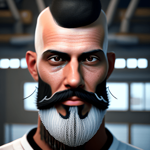 One man portrait shaved hair black beard. Overall, workshop, inspection, mechanics, radiology, hyper realism, high detail, octane render, 8k