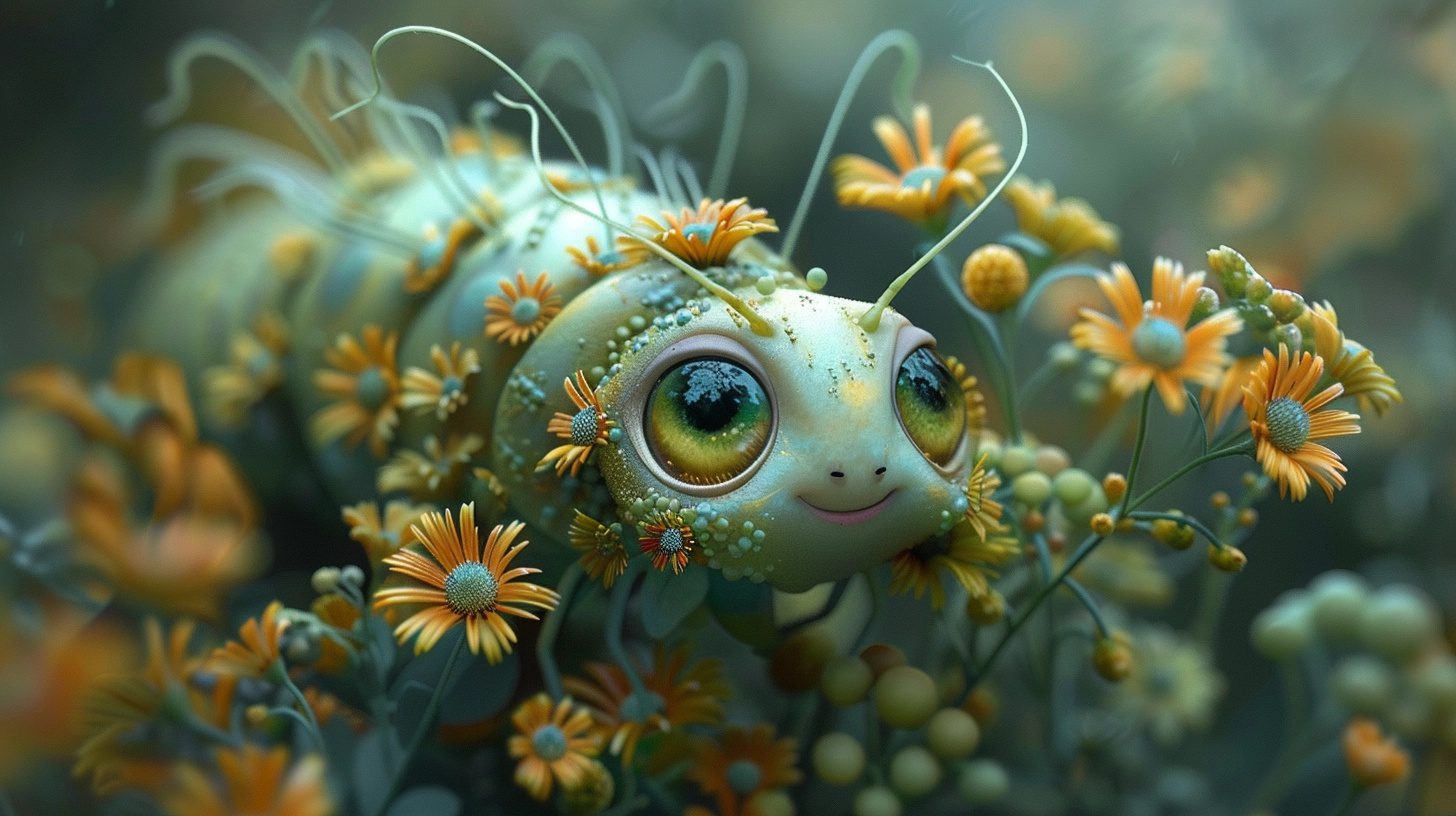 The cute and plump caterpillar in the style of ray caesar. --ar 16:9 --style raw --stylize 555