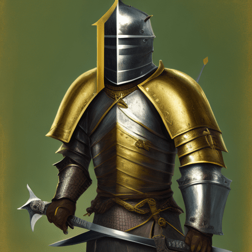 Painting of a knight holding a sword, in the style of subdued color palette, high detail, character studies, 8k, utilitarian, fawncore, dark gold and green --ar 73:125 --stylize 750 --v 6